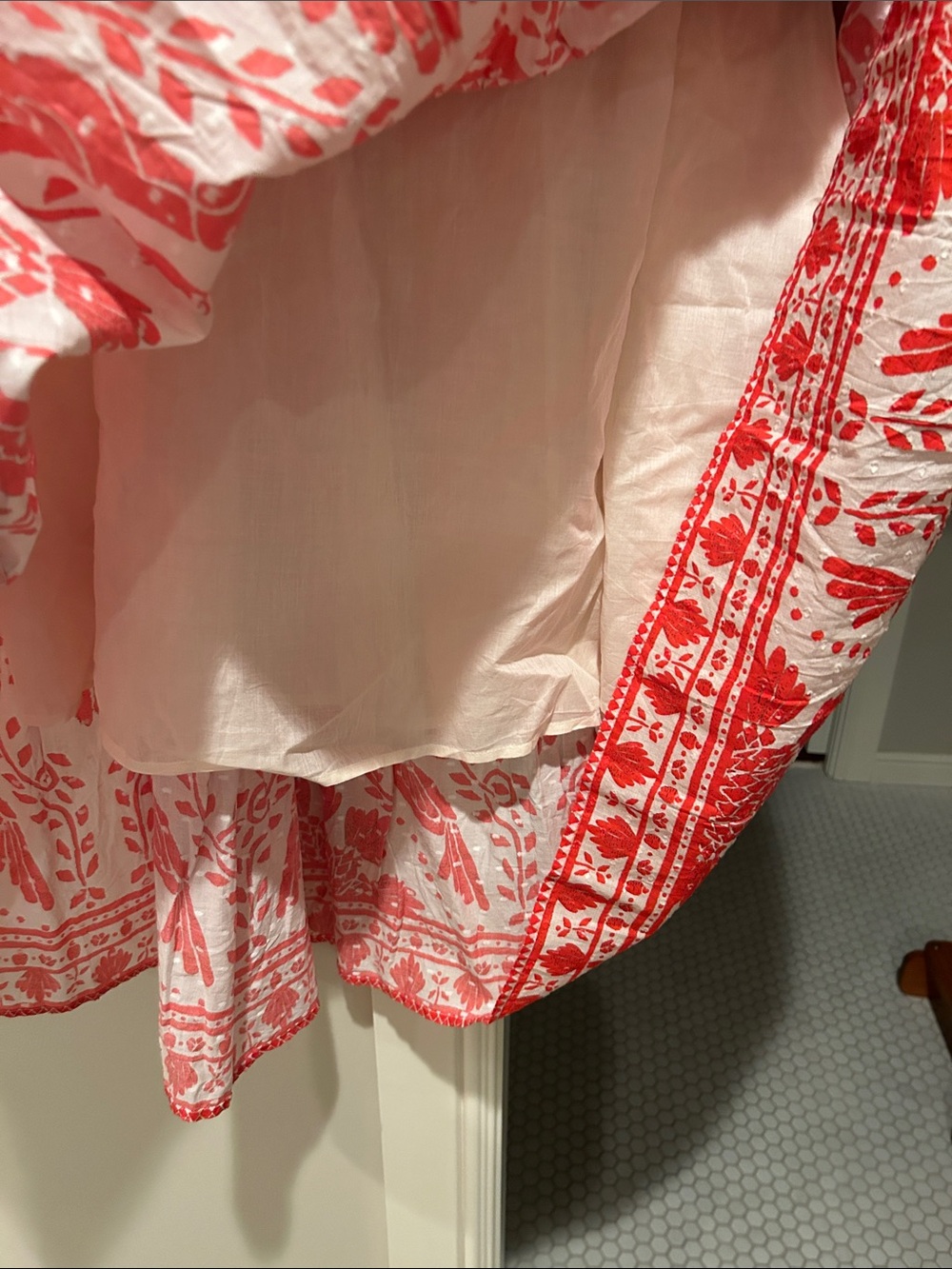 Farm Rio NWT Boho Tiered Midi Skirt in Orange Floral with Birds - Picture 7 of 9
